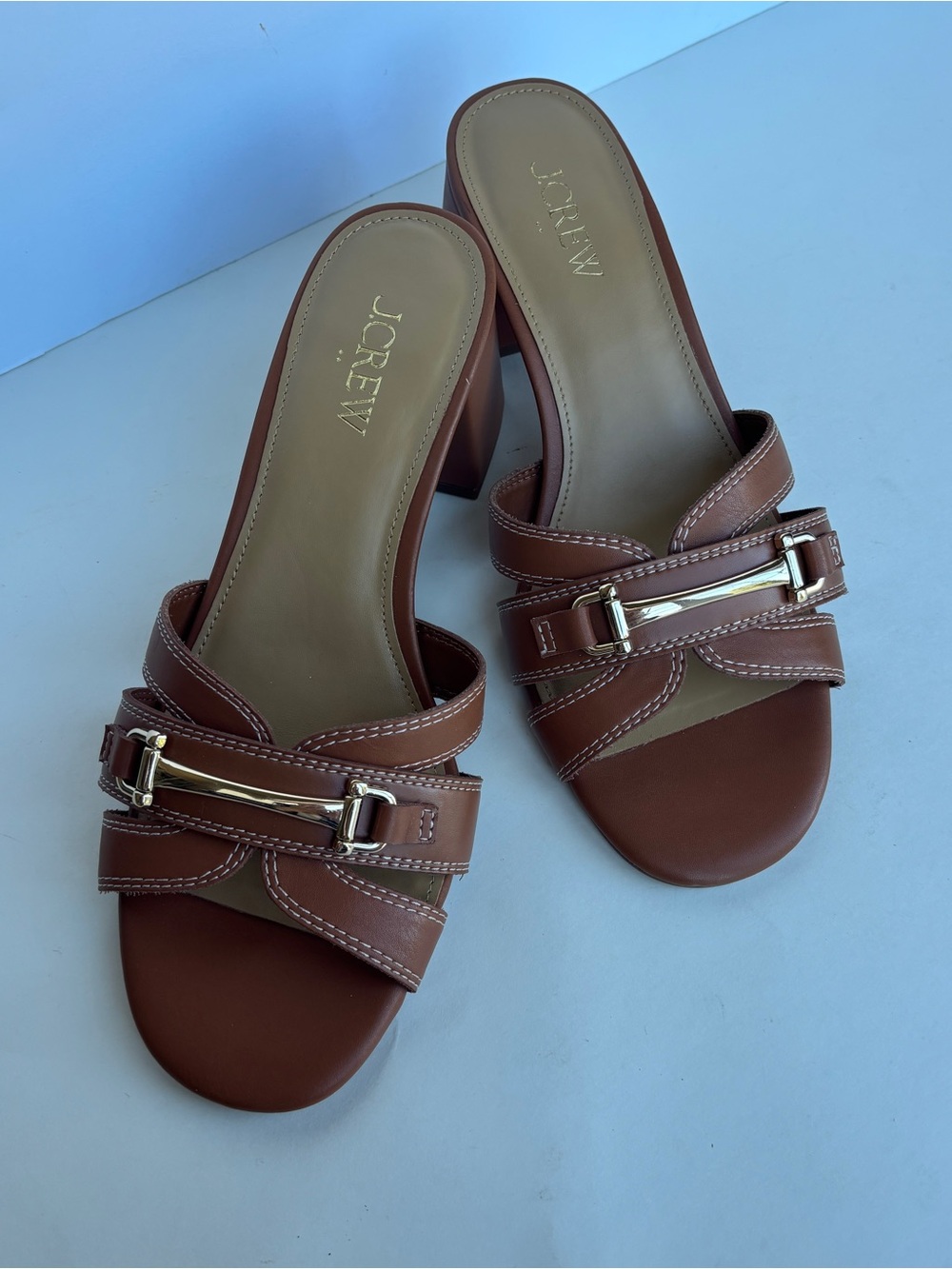 J. Crew brown Gold-Accent Mid Heel Mules